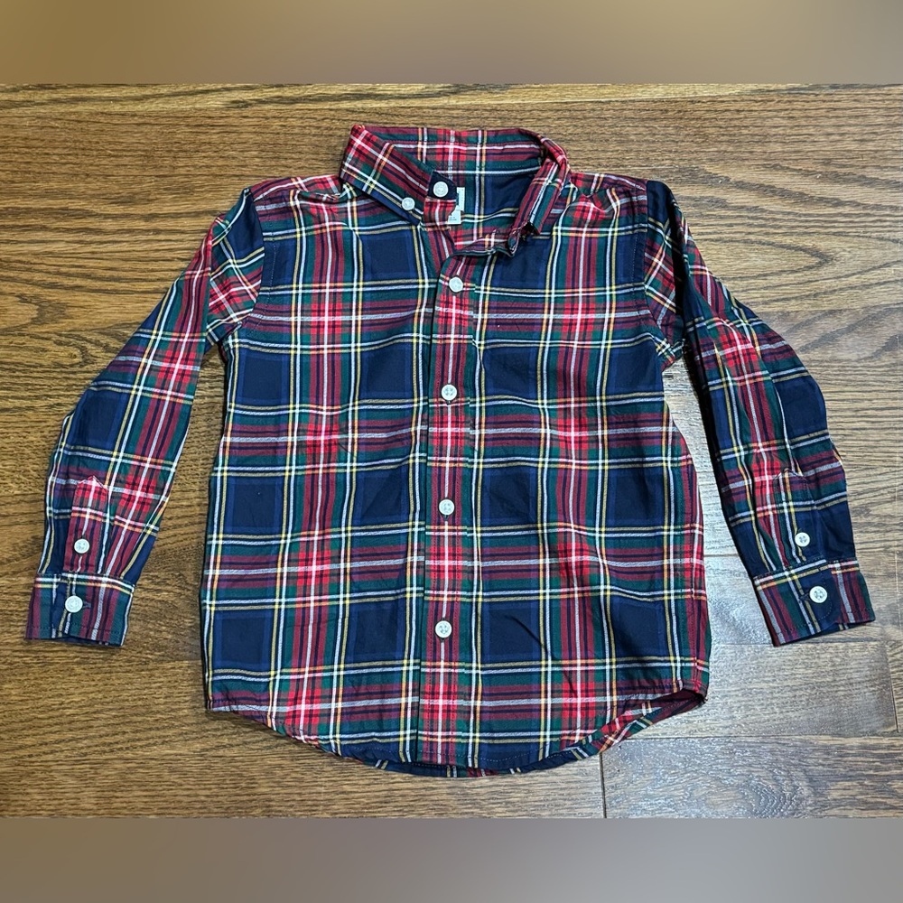 EUC Janie and Jack holiday tartan plaid button up, boys size 3